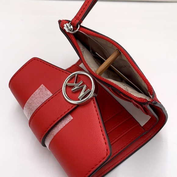 MICHAEL KORS CARMEN MEDIUM LOGO AND FAUX LEATHER WALLET BRIGHT RED NWT - Picture 5 of 12